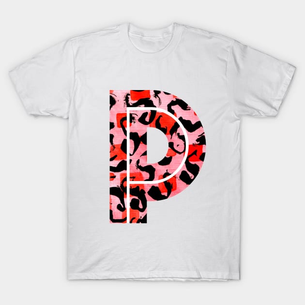 Abstract Letter P Watercolour Leopard Print Alphabet Red T-Shirt by Squeeb Creative